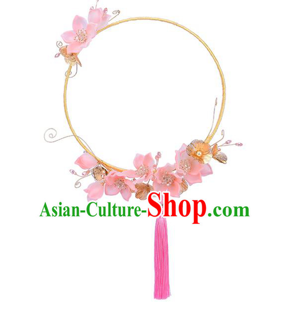Traditional Chinese Handmade Pink Plum Blossom Fans Ancient Hanfu Wedding Palace Fan for Women