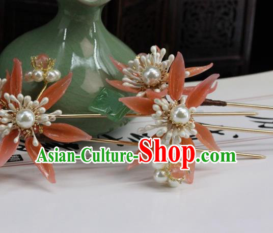 Traditional Chinese Handmade Pink Leaf Hairpin Headdress Ancient Hanfu Hair Accessories for Women