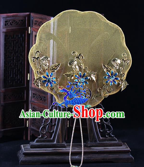 Traditional Chinese Handmade Cloisonne Phoenix Round Fans Ancient Hanfu Wedding Palace Fan for Women