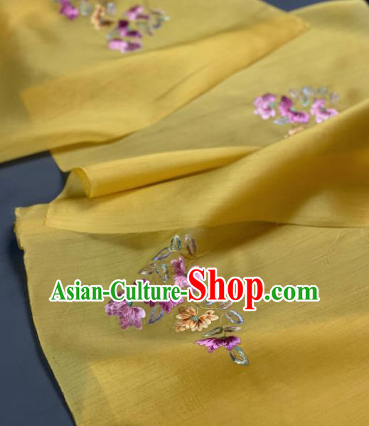 Chinese Traditional Embroidered Chrysanthemum Pattern Design Yellow Silk Fabric Asian Hanfu Material