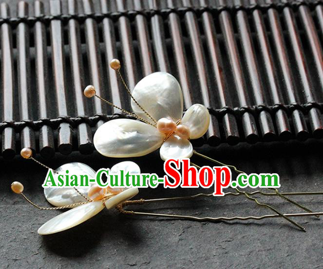 Traditional Chinese Handmade Shell Butterfly Hairpin Headdress Ancient Hanfu Hair Accessories for Women