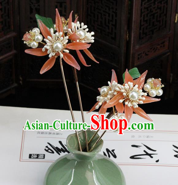 Traditional Chinese Handmade Pink Chrysanthemum Hairpin Headdress Ancient Hanfu Hair Accessories for Women