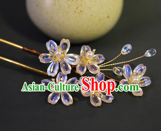 Traditional Chinese Handmade Glass Flower Hairpin Headdress Ancient Hanfu Hair Accessories for Women