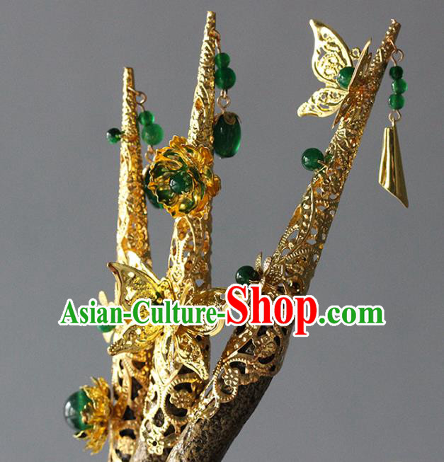 Traditional Chinese Qing Dynasty Golden Butterfly Nail Wraps Ancient Court Queen Handmade Finger Accessories for Women