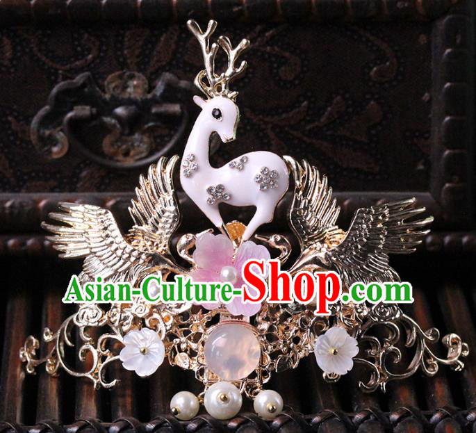 Traditional Chinese Handmade Deer Hair Crown Headdress Ancient Hanfu Hair Accessories for Women