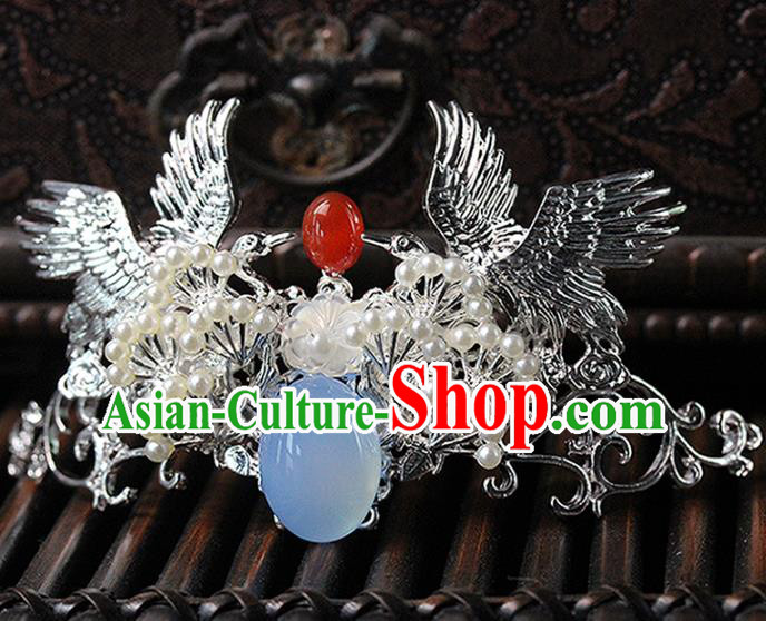 Traditional Chinese Handmade Crane Hair Crown Headdress Ancient Hanfu Hair Accessories for Women