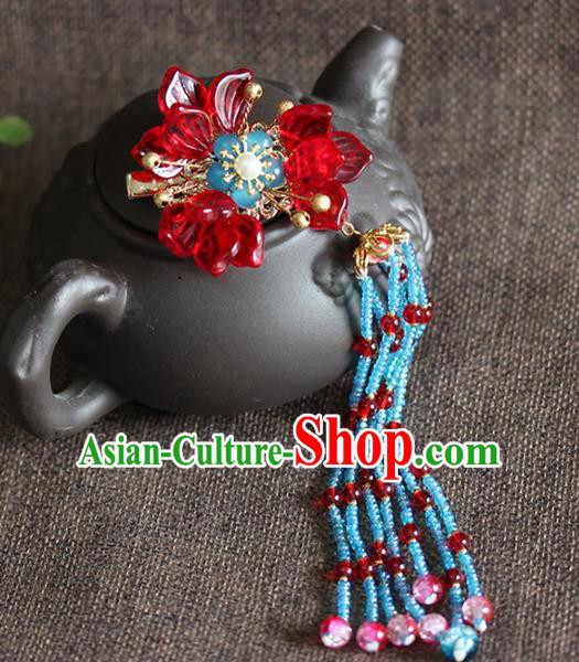 Traditional Chinese Handmade Red Flowers Hair Claws Headdress Ancient Hanfu Hair Accessories for Women