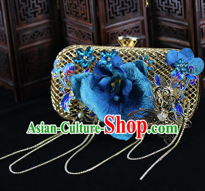 Traditional Chinese Blue Flower Handbag Handmade Wedding Bag Accessories for Women