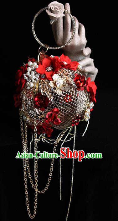 Traditional Chinese Red Flowers Handbag Handmade Wedding Bag Accessories for Women