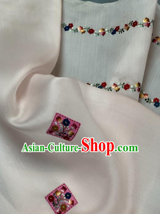Chinese Traditional Embroidered Little Flowers Pattern Design White Silk Fabric Asian Hanfu Material