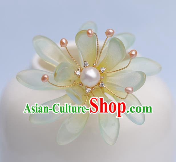 Traditional Chinese Handmade Green Flower Hairpin Headdress Ancient Hanfu Hair Accessories for Women