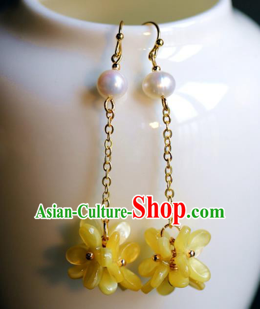 Traditional Chinese Handmade Yellow Fragrans Earrings Ancient Hanfu Ear Accessories for Women