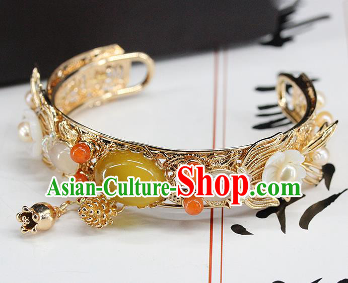 Traditional Chinese Ming Dynasty Yellow Chalcedony Bracelet Ancient Handmade Bangle Accessories for Women