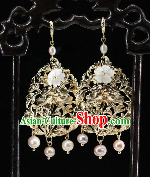 Traditional Chinese Handmade Brass Lotus Earrings Ancient Hanfu Ear Accessories for Women