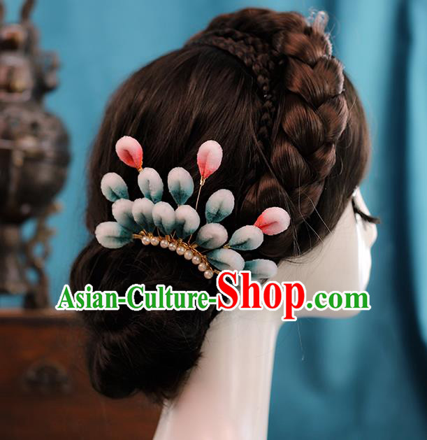 Traditional Chinese Handmade Blue Velvet Flowers Hairpin Headdress Ancient Hanfu Hair Accessories for Women