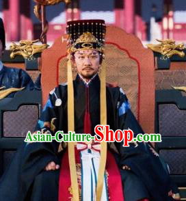 Royal Nirvana Chinese Ancient Drama Emperor of Northern Qi Xiao Jian Replica Costumes and Headdress Complete Set