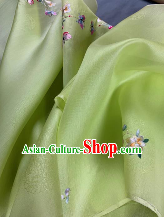 Asian Chinese Traditional Embroidered Flowers Pattern Design Green Silk Fabric Hanfu Material