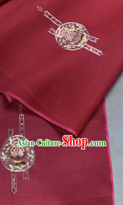 Chinese Traditional Classical Embroidered Wedding Pattern Design Red Silk Fabric Asian Hanfu Material