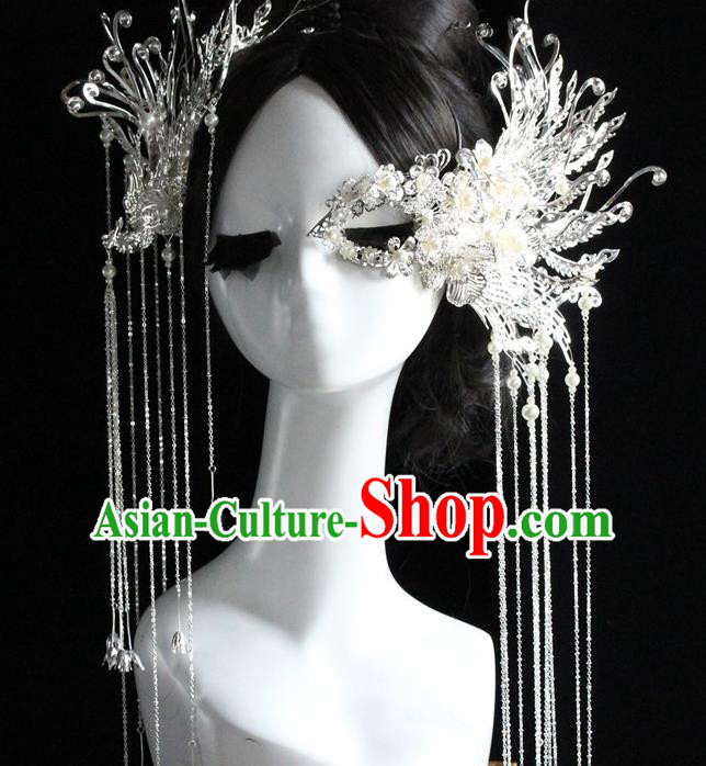 Traditional Chinese Bride Argent Tassel Hair Clasp Headdress Ancient Wedding Hair Accessories for Women