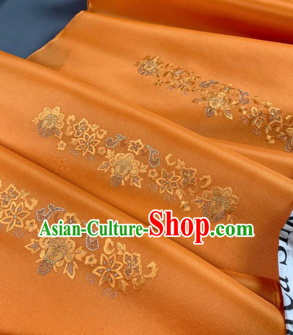 Chinese Traditional Classical Embroidered Flowers Pattern Design Orange Silk Fabric Asian Hanfu Material