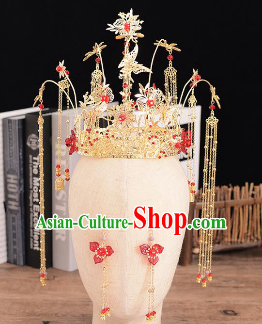 Traditional Chinese Bride Tassel Hair Crown Headdress Ancient Wedding Hair Accessories for Women