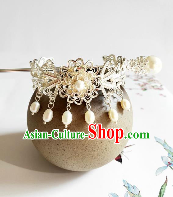 Traditional Chinese Argent Hairdo Crown and Hairpin Headdress Ancient Swordsman Hair Accessories for Women