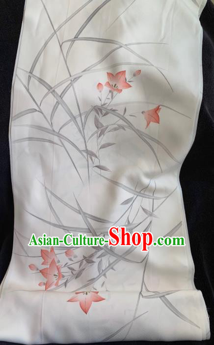 Chinese Traditional Classical Printing Orchid Pattern Design White Silk Fabric Asian Hanfu Material