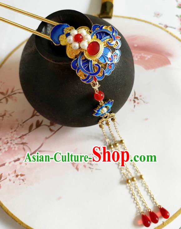 Traditional Chinese Tassel Cloisonne Hairpin Headdress Ancient Court Hair Accessories for Women