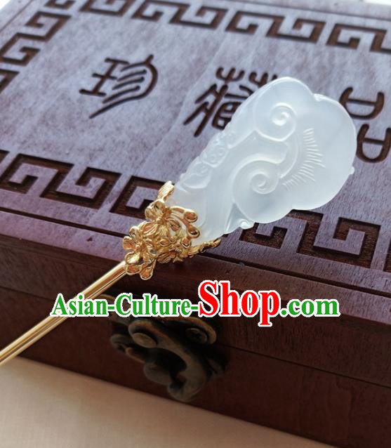 Traditional Chinese White Jade Hairpin Headdress Ancient Court Hair Accessories for Women