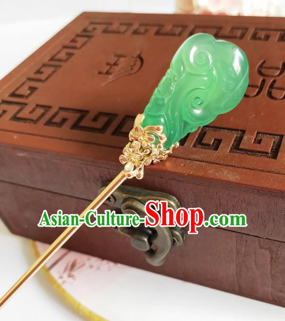 Traditional Chinese Green Jade Hairpin Headdress Ancient Court Hair Accessories for Women