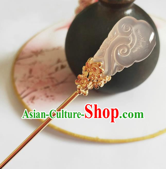 Traditional Chinese Pink Jade Hairpin Headdress Ancient Court Hair Accessories for Women