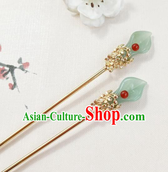 Traditional Chinese Jade Callalily Hairpin Headdress Ancient Court Hair Accessories for Women