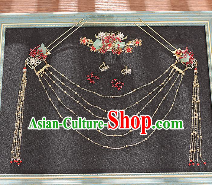 Traditional Chinese Bride Hair Comb and Tassel Hairpins Headdress Ancient Wedding Hair Accessories for Women