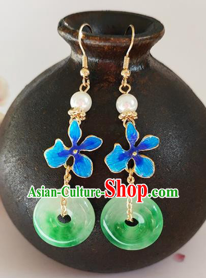 Traditional Chinese Handmade Cloisonne Jade Earrings Ancient Hanfu Ear Accessories for Women