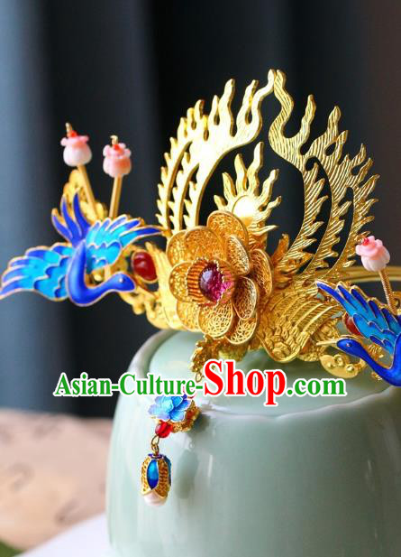 Traditional Chinese Ming Dynasty Cloisonne Hairpins Headdress Ancient Court Hair Accessories for Women