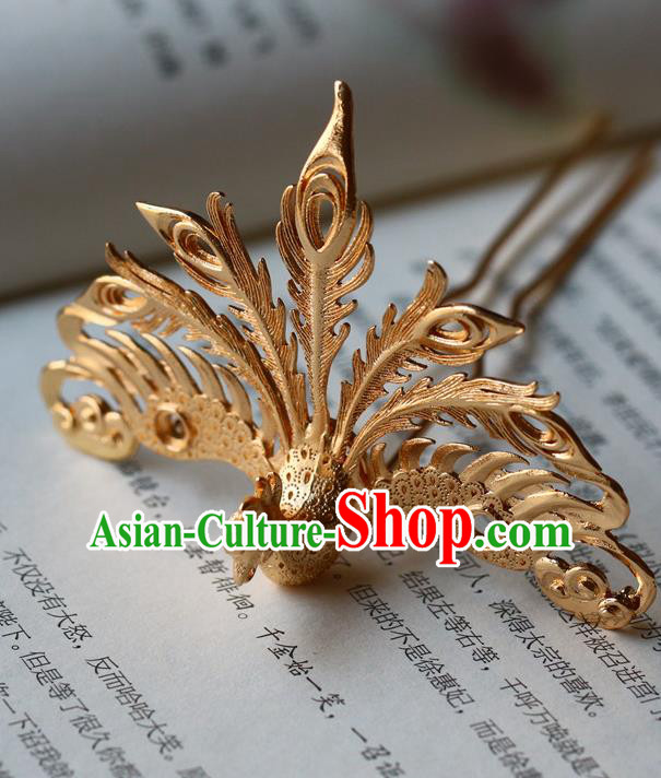 Traditional Chinese Tang Dynasty Golden Phoenix Hairpins Headdress Ancient Court Hair Accessories for Women