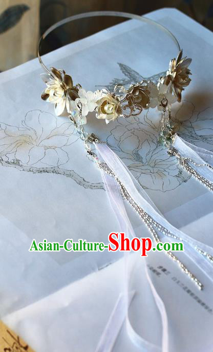 Traditional Chinese White Ribbon Hair Clasp Headdress Ancient Wedding Hair Accessories for Women