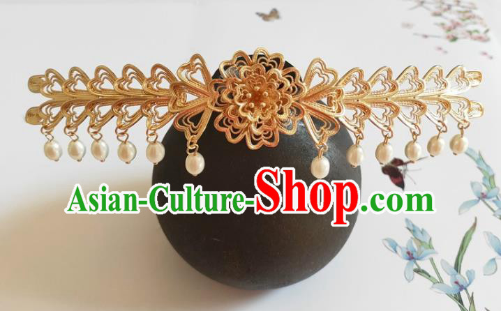 Traditional Chinese Tang Dynasty Pearls Tassel Hairpin Headdress Ancient Court Hair Accessories for Women