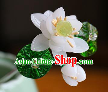 Traditional Chinese Palace White Lotus Hairpins Headdress Ancient Court Hair Accessories for Women