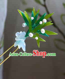 Traditional Chinese Palace Green Bamboo Leaf Hairpins Headdress Ancient Court Hair Accessories for Women