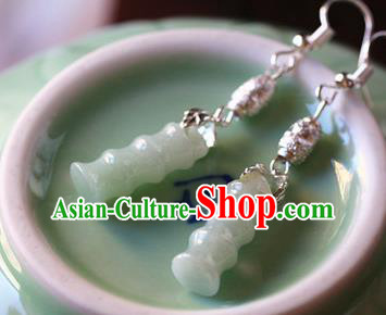 Traditional Chinese Handmade Jade Bamboo Earrings Ancient Hanfu Pearls Ear Accessories for Women