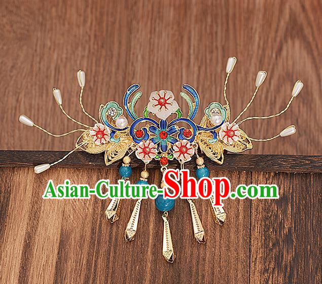 Traditional Chinese Handmade Blue Hair Comb Headdress Ancient Hanfu Hair Accessories for Women