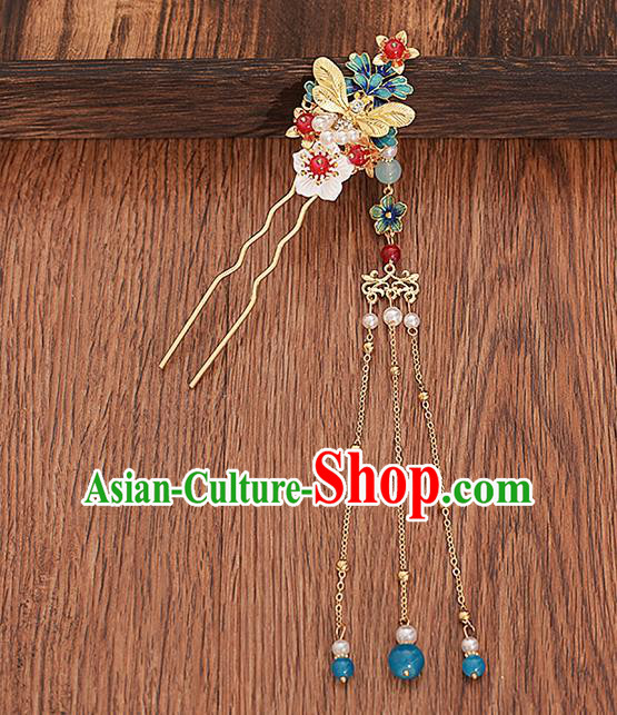 Traditional Chinese Handmade Golden Dragonfly Tassel Hairpin Headdress Ancient Hanfu Hair Accessories for Women