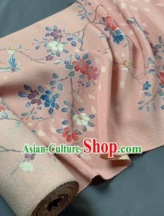 Chinese Traditional Classical Flowers Bird Pattern Design Pink Silk Fabric Asian Hanfu Material