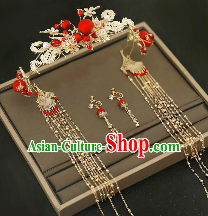 Traditional Chinese Bride Golden Hair Clasp Headdress Ancient Wedding Hair Accessories for Women