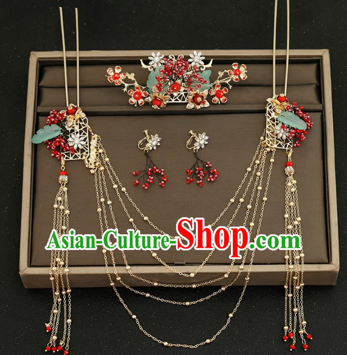 Traditional Chinese Bride Tassel Hairpins Hair Comb Headdress Ancient Wedding Hair Accessories for Women