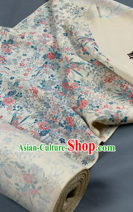 Chinese Traditional Classical Flowers Pattern Design White Silk Fabric Asian Hanfu Material