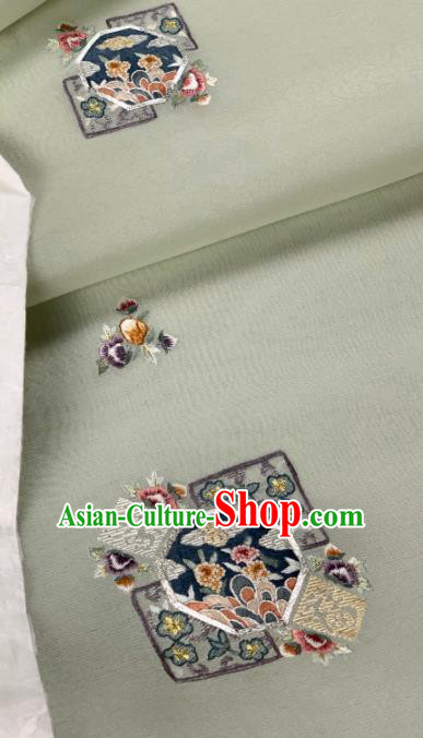 Chinese Traditional Embroidered Pattern Design Light Green Silk Fabric Asian Hanfu Material