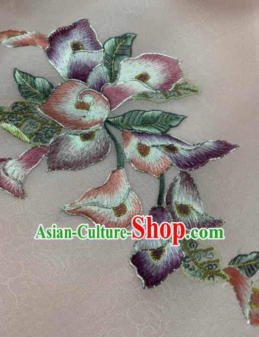 Chinese Traditional Embroidered Flowers Pattern Design Pink Silk Fabric Asian Hanfu Material