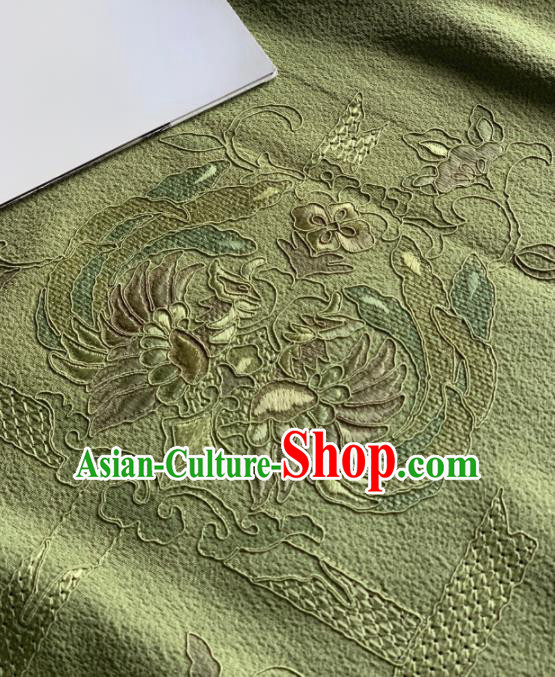 Chinese Traditional Embroidered Phoenix Pattern Design Green Silk Fabric Asian Hanfu Material